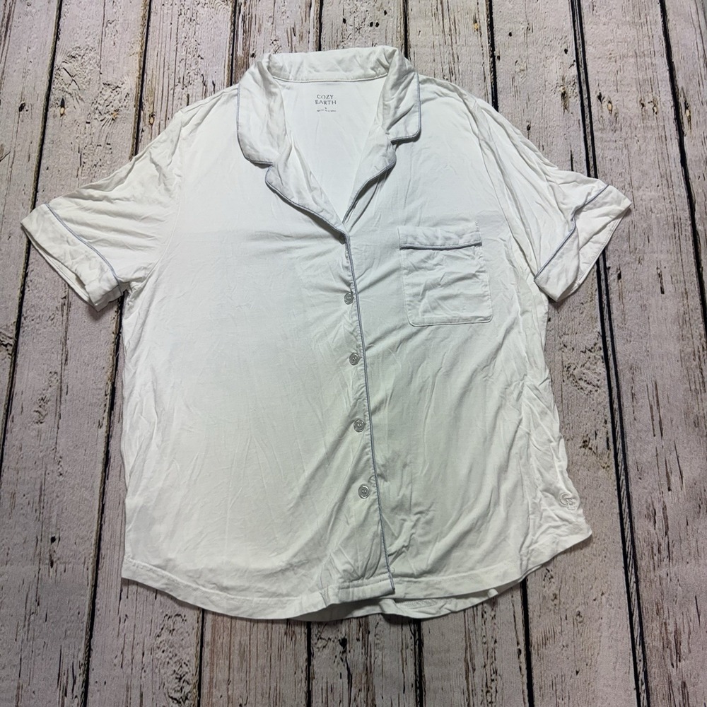 Cozy Earth Pajama Top Women S Soft Bamboo White Solid Lounge Shirt Short Sleeve